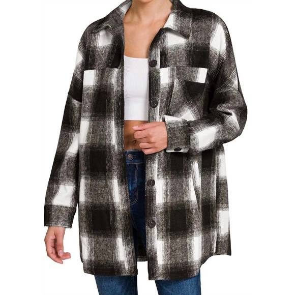 Zenana Oversized Plaid Fleece Shacket main image 1